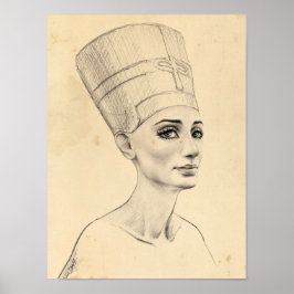 Nefertiti porträtt teckning Antikens Egypten papyr Poster