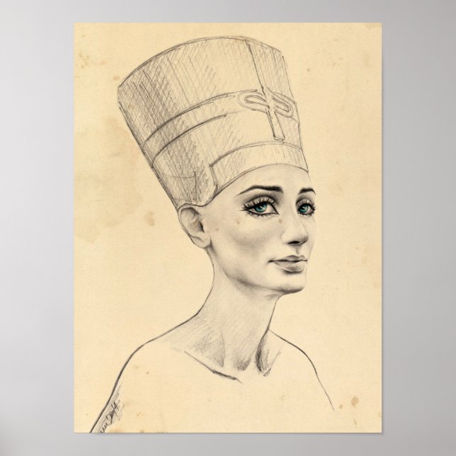 Nefertiti porträtt teckning Antikens Egypten papyr Poster (Framsidan)