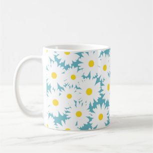 Negativa Daisy vit gult på blå Kaffemugg