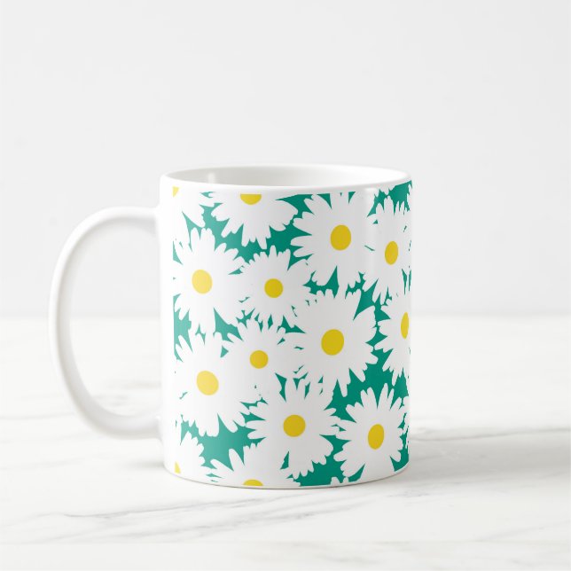 Negativa Daisy, vit gult på grönt Kaffemugg (Vänster)