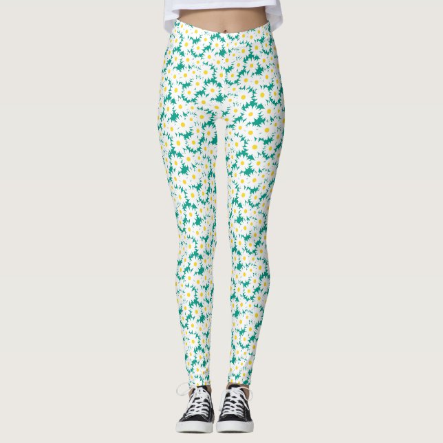 Negativa Daisy, vit gult på grönt Leggings (Framsida)