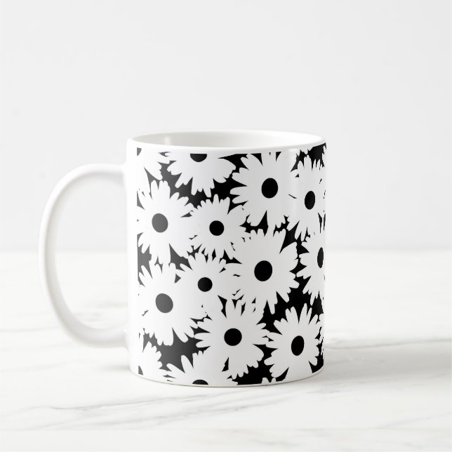 Negativt blanksteg, vit Daisy på svart Kaffemugg (Vänster)