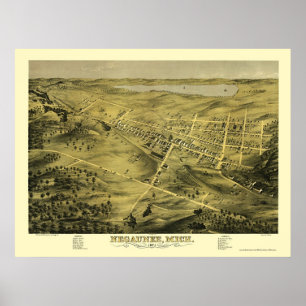 Negaunee, MI Panoramic Karta - 1871 Poster