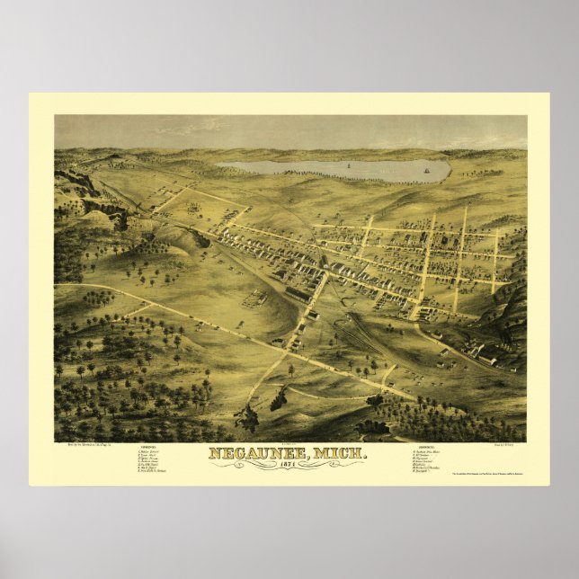 Negaunee, MI Panoramic Karta - 1871 Poster (Framsidan)
