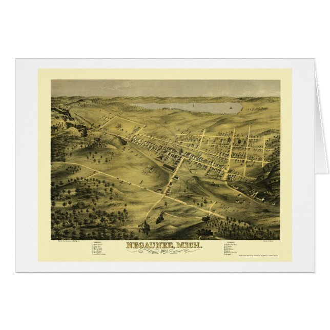 Negaunee panorama- karta för MI - 1871 Hälsningskort (Framsidan Horizontal)