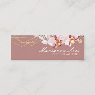Negltekniker Salon Guld Vattenfärg Blommor Rosa Mini Visitkort