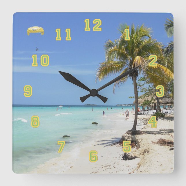 Negril Beach Jamaica Clock Fyrkantig Klocka (Framsida)