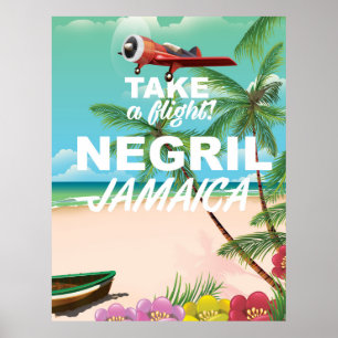 Negril Beach Jamaica vintage resor poster