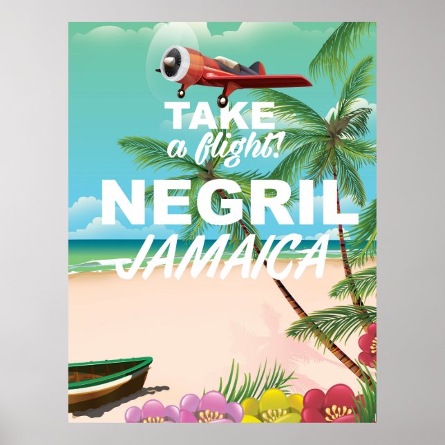 Negril Beach Jamaica vintage resor poster (Framsidan)