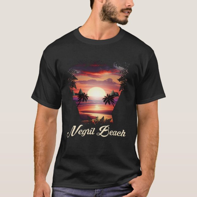 Negril Beach Vibrant Sunset  Negril Jamaica T Shirt (Framsida)