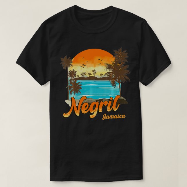 Negril Jamaica Beach Summer Vacation Sunset Handfl T Shirt (Design framsida)