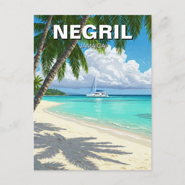 Negril Jamaica Beach Travel Vykort (Framsida)