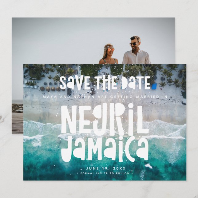 Negril Jamaica Beach Wedding Photo Spara datumet Meddelande (Fram/baksida)