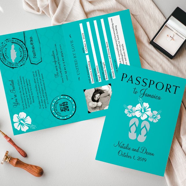 Negril Jamaica Turquise Bröllop Passport Inbjudan (Skapare uppladdad)