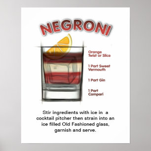 NEGRONI 16-tums x 20-tums Cocktail Recipe Art Poster