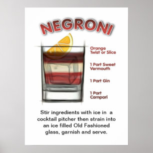 NEGRONI 18-tums x 24-tums Cocktail Recipe Art Post Poster