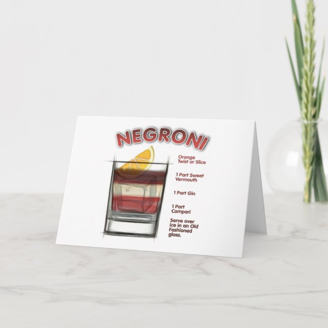 NEGRONI Cocktail Recipe Art Kort (Framsida)