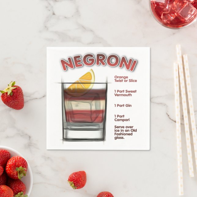 NEGRONI Cocktail Recipe Art Pappersservett (Insitu)