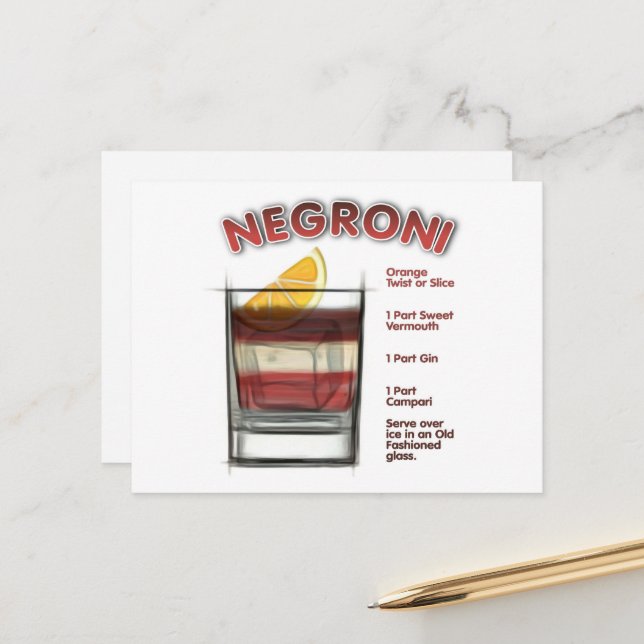 NEGRONI Cocktail Recipe Art Vykort (Fram/Back In Situ)