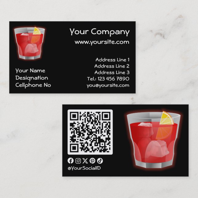 Negroni Cocktail Visitkort (Fram/baksida)