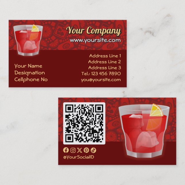 Negroni Cocktail Visitkort (Fram/baksida)