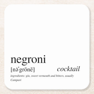 Negroni Modern Black Typography Papprare Underläg Underlägg Papper Kvadrat