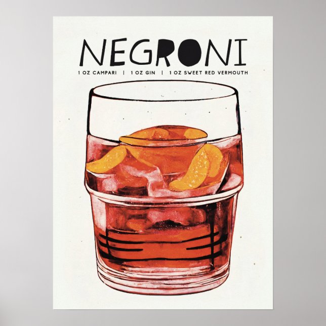 Negroni Retro Art Big Glass Cocktail Poster (Framsidan)