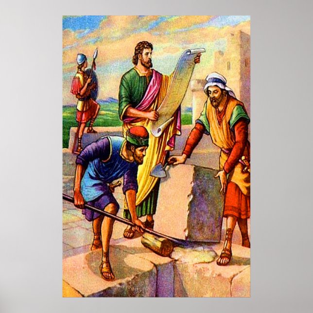 Nehemiah 4 som Bygger Jerusalems väggar poster (Framsidan)