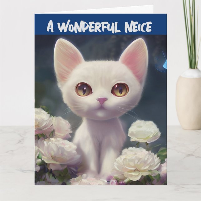 NEICE BIRTHDAY WHITE CAT-kort Kort (Framsida)