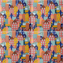 Neighborhood Block City Houses Pattern Kakelplatta