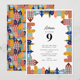 Neighborhood Block Party Kids Birthday Inbjudningar