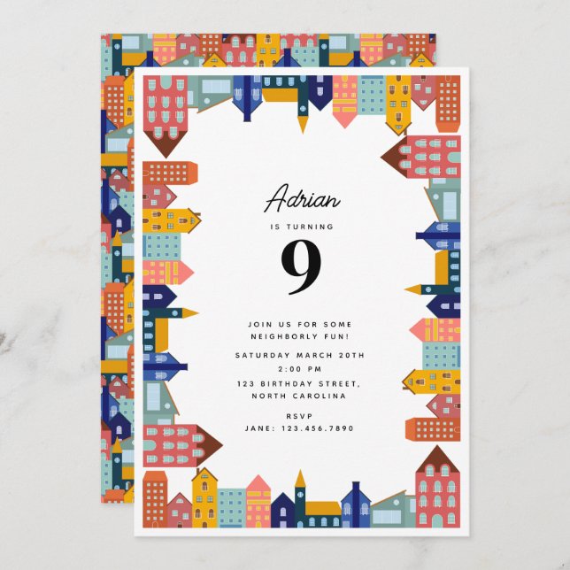 Neighborhood Block Party Kids Birthday Inbjudningar (Fram/baksida)