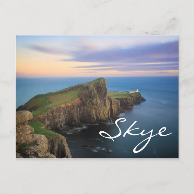 Neist point fyr på Skye vid solnedgång Vykort (Framsida)