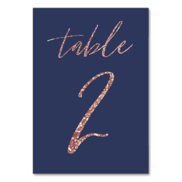 Nej, 2 - Glam Glitter Roséguld och Blå Bröllop Bordsnummer