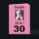 Nej! 30års födelsedag Funny Grumpy Girl Celebrate Kort<br><div class="desc">Ha roligt på en milstolpe-födelsedag för 30 år med ett "Åh nej!"-kort. Hon kommer att le på rosa,  vitt och svart färg tillsammans med det uppmuntrande budskapet till "Firande!". En modern och minnesvärd design fångar den häpnadsväckande känslan hos den roliga grumpy tjejen.</div>