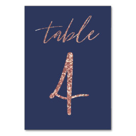 Nej, 4 - Glam Glitter Rosa Guld och Blå Bröllop Bordsnummer