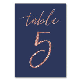 Nej, 5 - Glam Glitter Roséguld och Blå Bröllop Bordsnummer