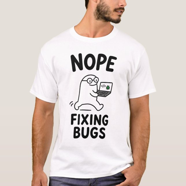 Nej Fixar Buggar Rolig Söt Programmerare Karaktär  T Shirt (Framsida)