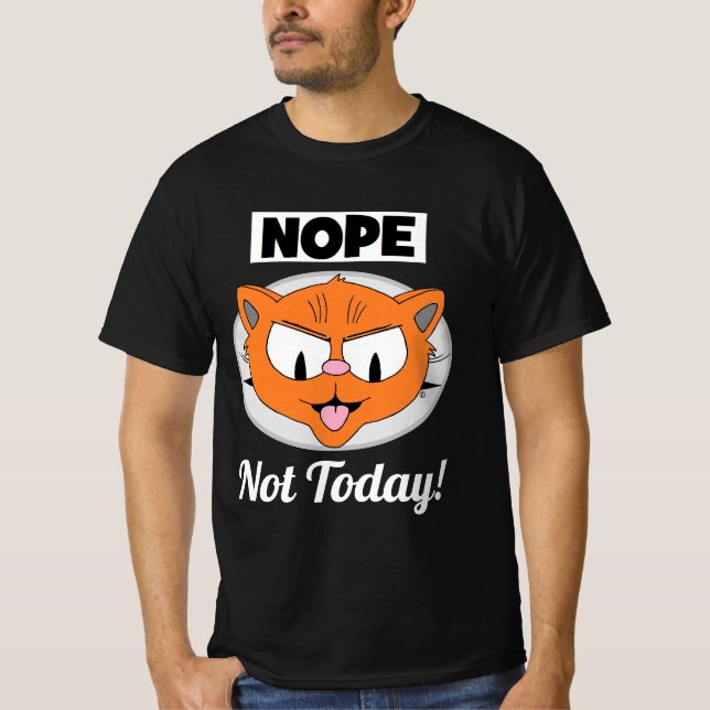 NEJ Inte Idag! Señor Gato™ Tecknad Katt T Shirt (Framsida)