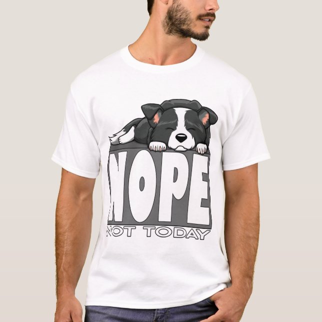 Nej Inte Idag Söt Sovande Border Collie T Shirt (Framsida)