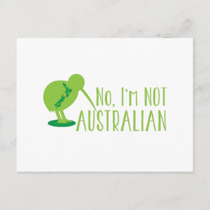 Nej, jag är INTE AUSTRALIAN (med kiwi-fågel och ka Vykort