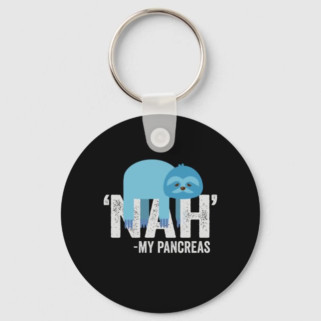 Nej min Pancreas Funny Diabetes Blue Ribbon Sloth Nyckelring (Framsida)