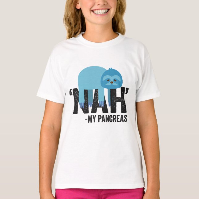 Nej min Pancreas Funny Diabetes Blue Ribbon Sloth T Shirt (Framsida)