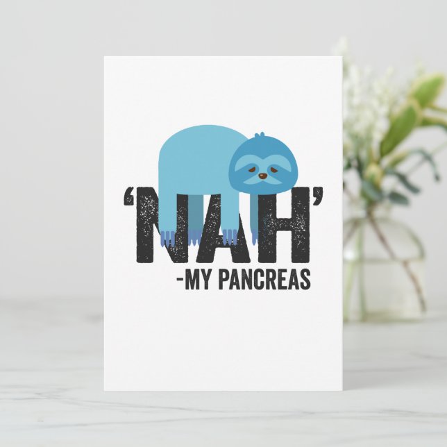 Nej min Pancreas Funny Diabetes Blue Ribbon Sloth Tack Kort (Stående Fram)