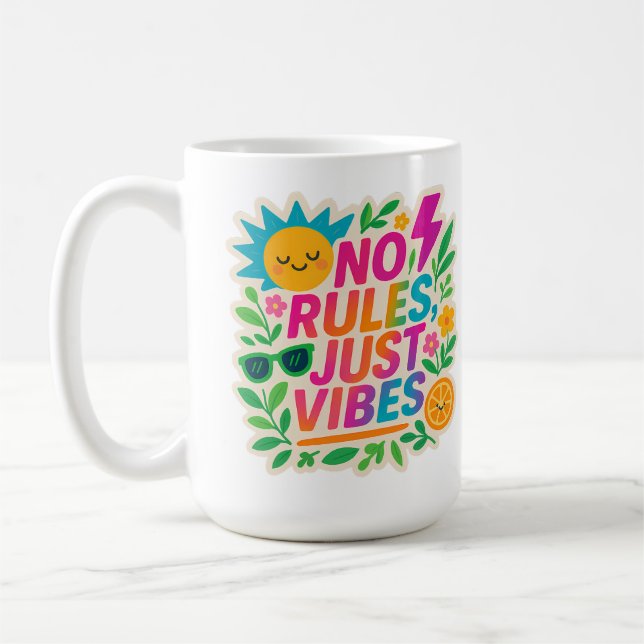Nej Regler Just Vibes - Neon Gradient Kawaii-Punk  Kaffemugg (Vänster)
