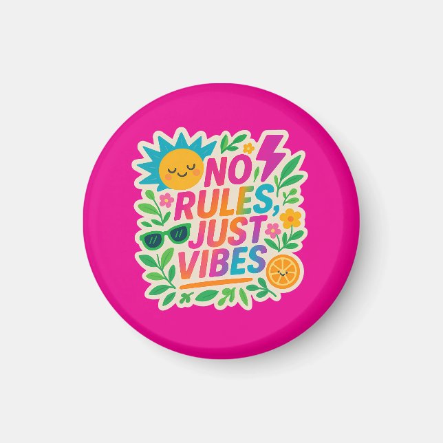 Nej Regler Just Vibes - Neon Gradient Kawaii-Punk  Magnet (Framsidan)