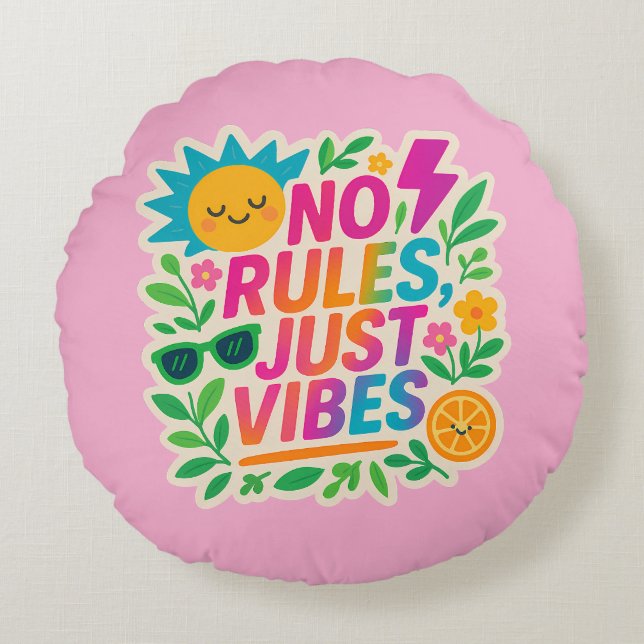 Nej Regler Just Vibes - Neon Gradient Kawaii-Punk  Rund Kudde (Framsidan)