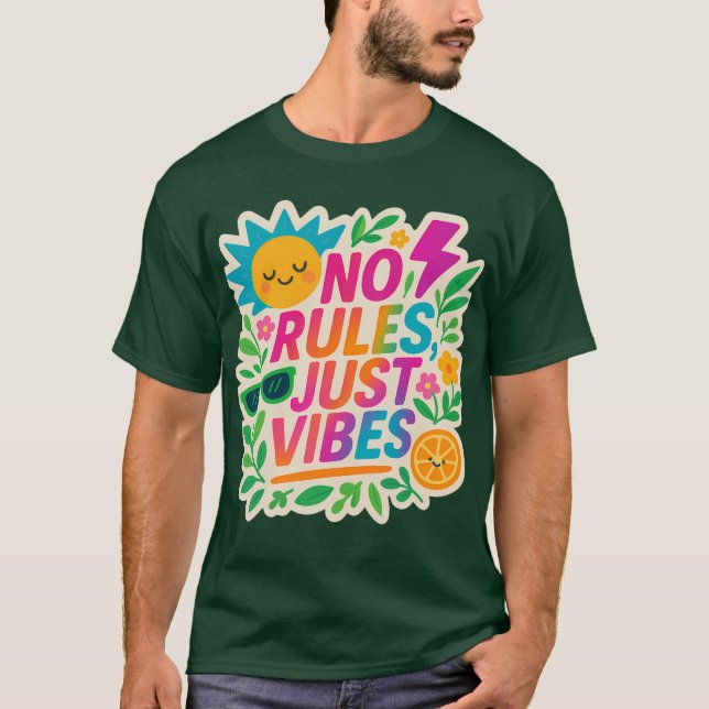 Nej Regler Just Vibes - Neon Gradient Kawaii-Punk  T Shirt (Framsida)