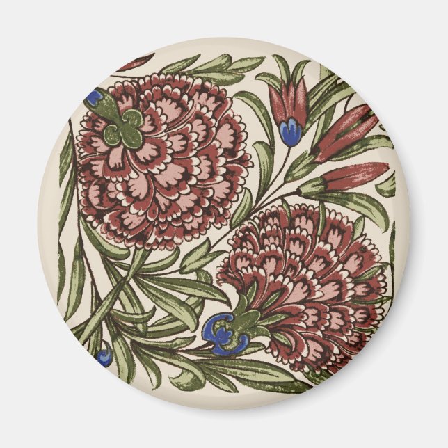 Nejlikblomma Kakel Antiq Rustik De Morgan Konst Magnet (Framsidan)