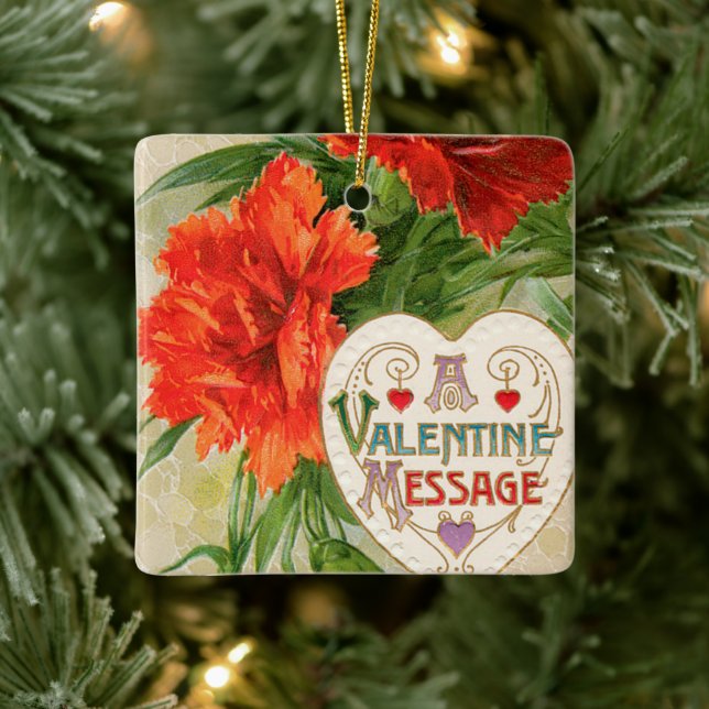 Nejlikblommor, gammaldags Alla hjärtans dag-meddel Julgransprydnad Keramik (Träd)